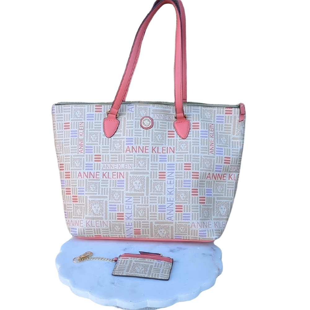 Anne Klein Logo Tote Bag - Cream and Coral